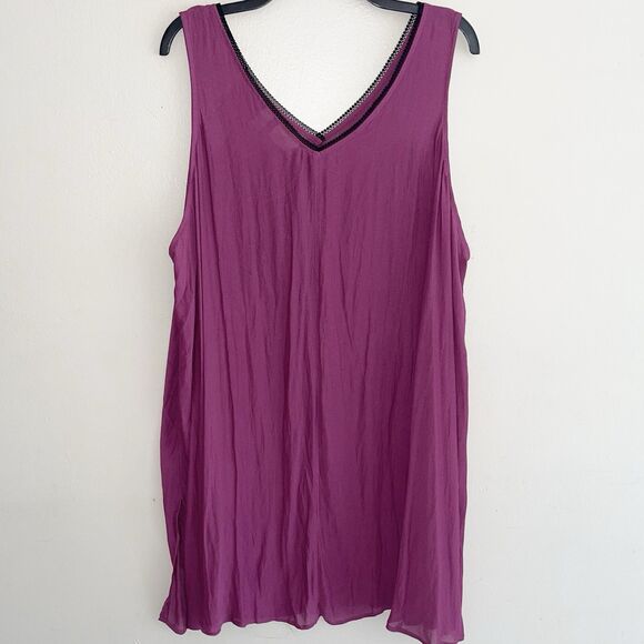 Logo Lori Goldstein Layers Tank Tunic Plus Size 3X Semi Sheer Purple Black Trim - Picture 6 of 12